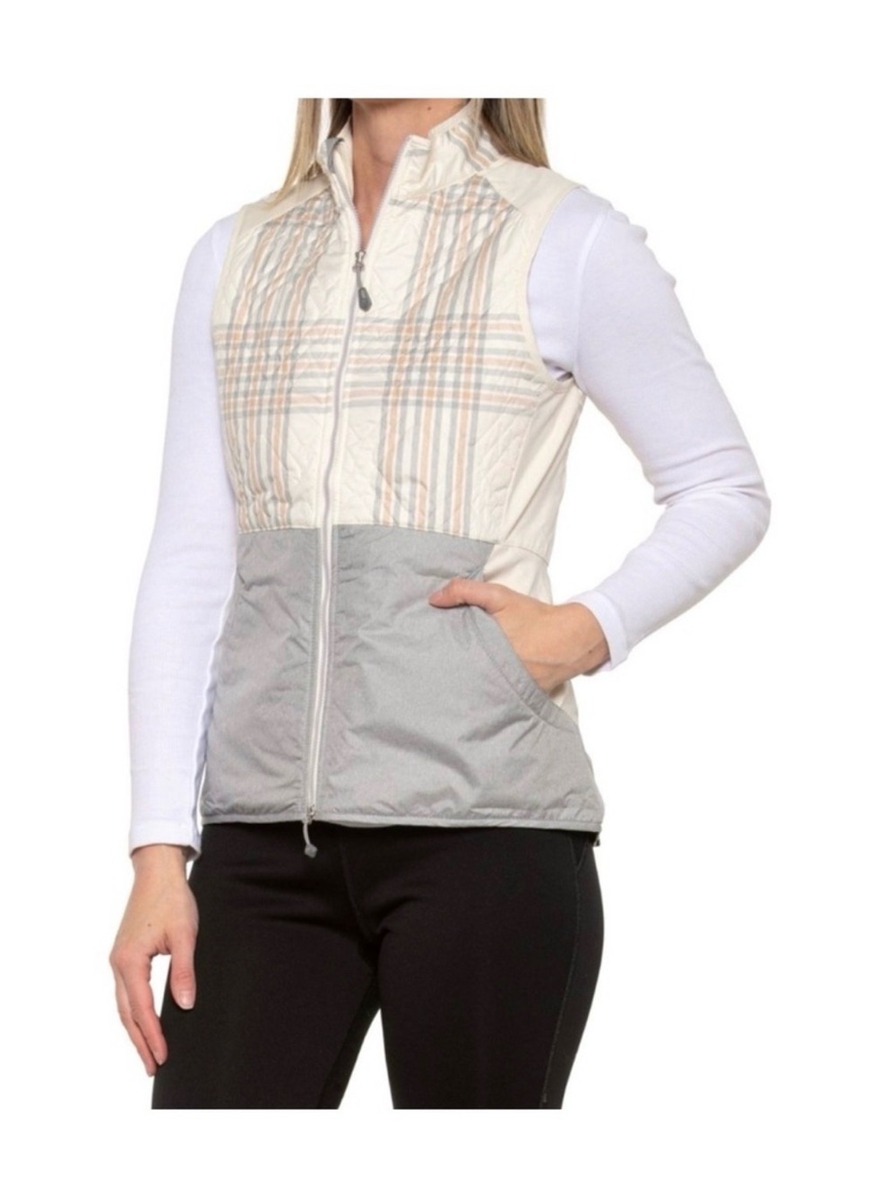 Peter Millar Cream & Gray Quilted Plaid Zip Vest